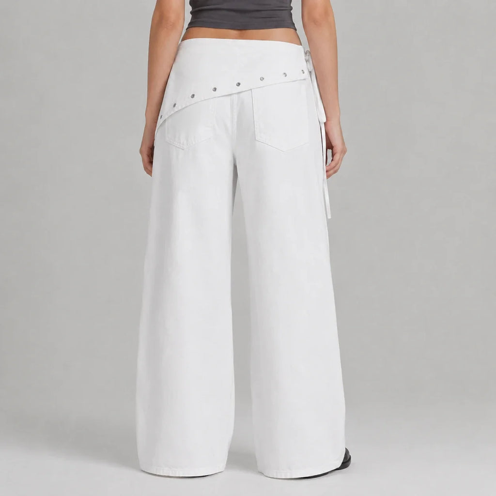 Asymmetric Grommet Wide Leg Pants WHD0606545