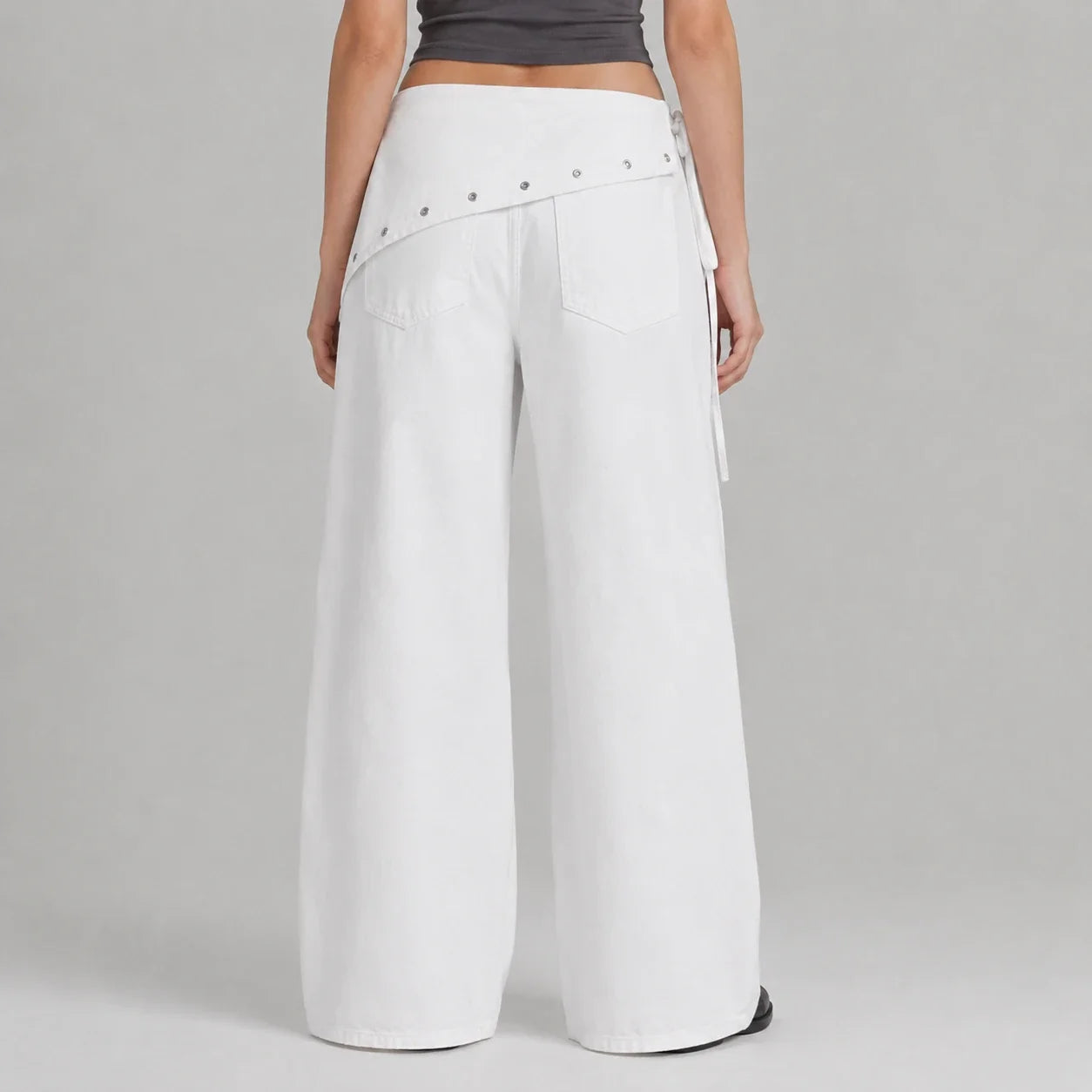 Asymmetric Grommet Wide Leg Pants WHD0606545