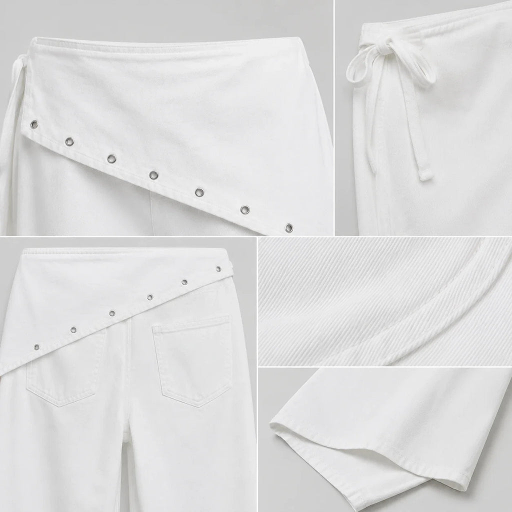 Asymmetric Grommet Wide Leg Pants WHD0606545