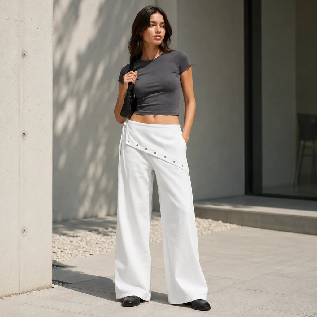 Asymmetric Grommet Wide Leg Pants WHD0606545