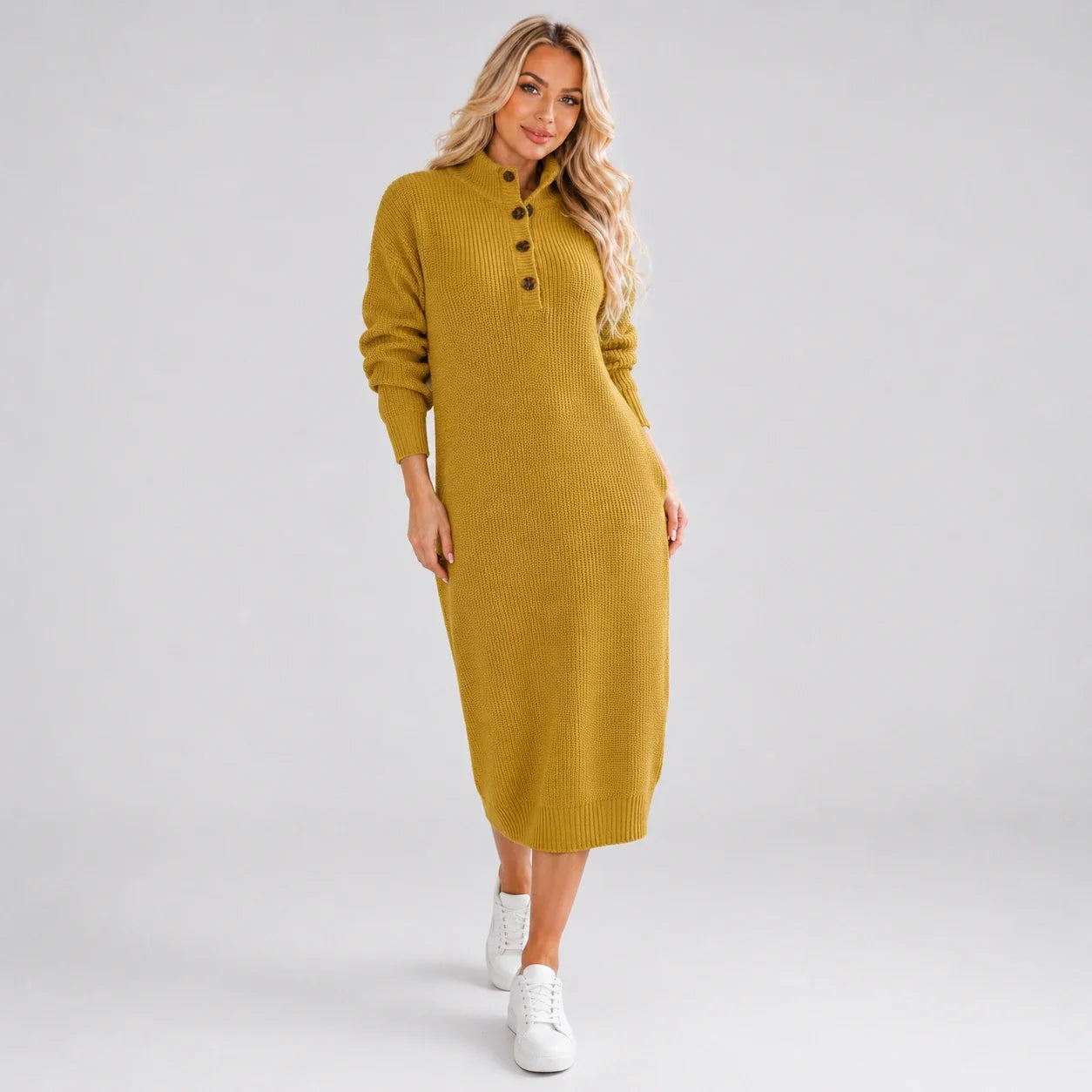 Button Collar Knit Dress WHD0606547