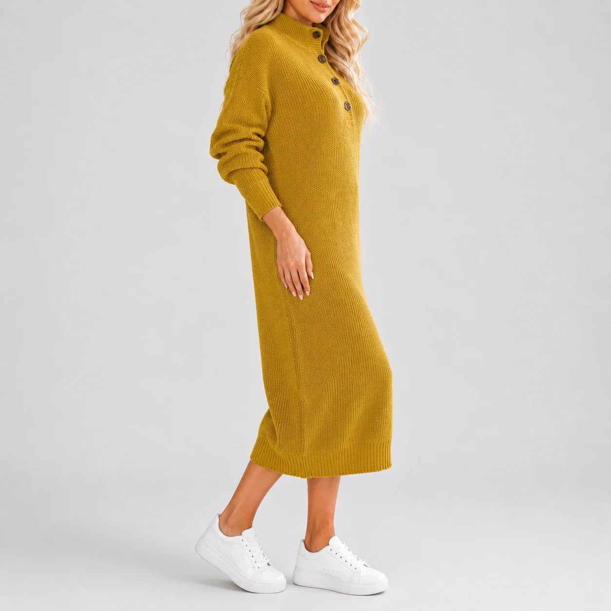 Button Collar Knit Dress WHD0606547