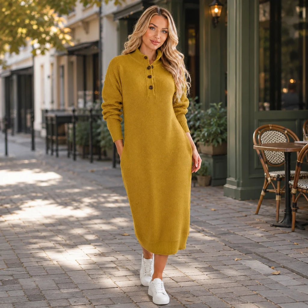 Button Collar Knit Dress WHD0606547