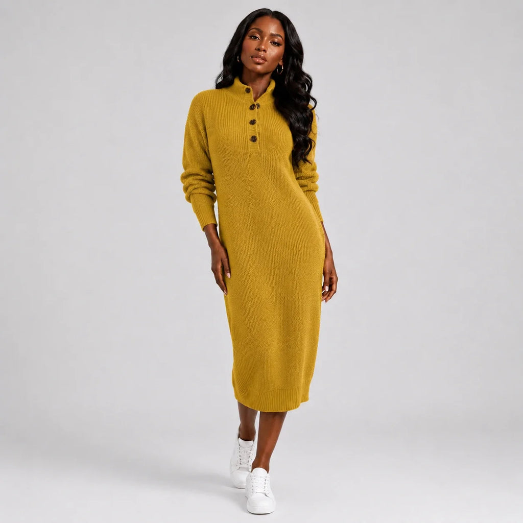 Button Collar Knit Dress WHD0606547