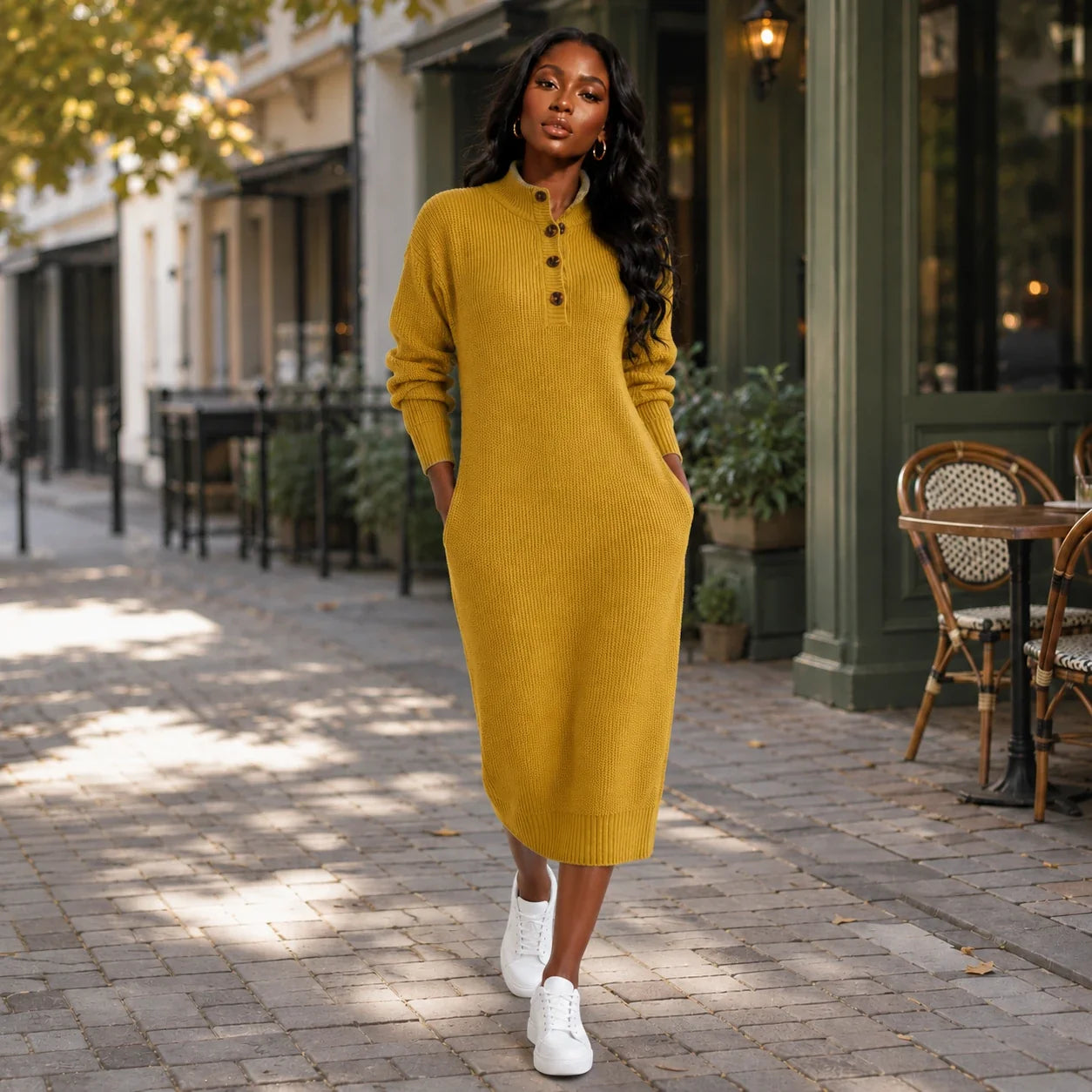 Button Collar Knit Dress WHD0606547