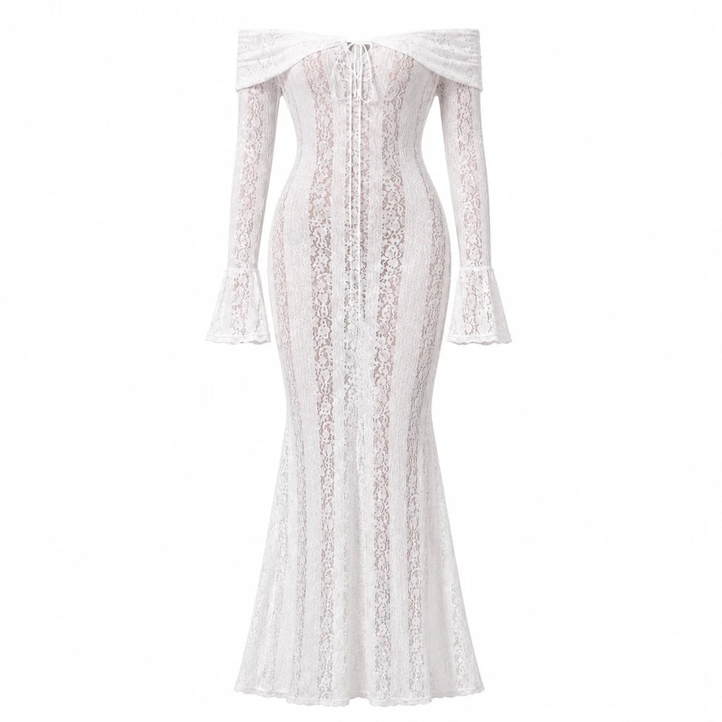Off-Shoulder Lace Maxi Dress WHD0606550