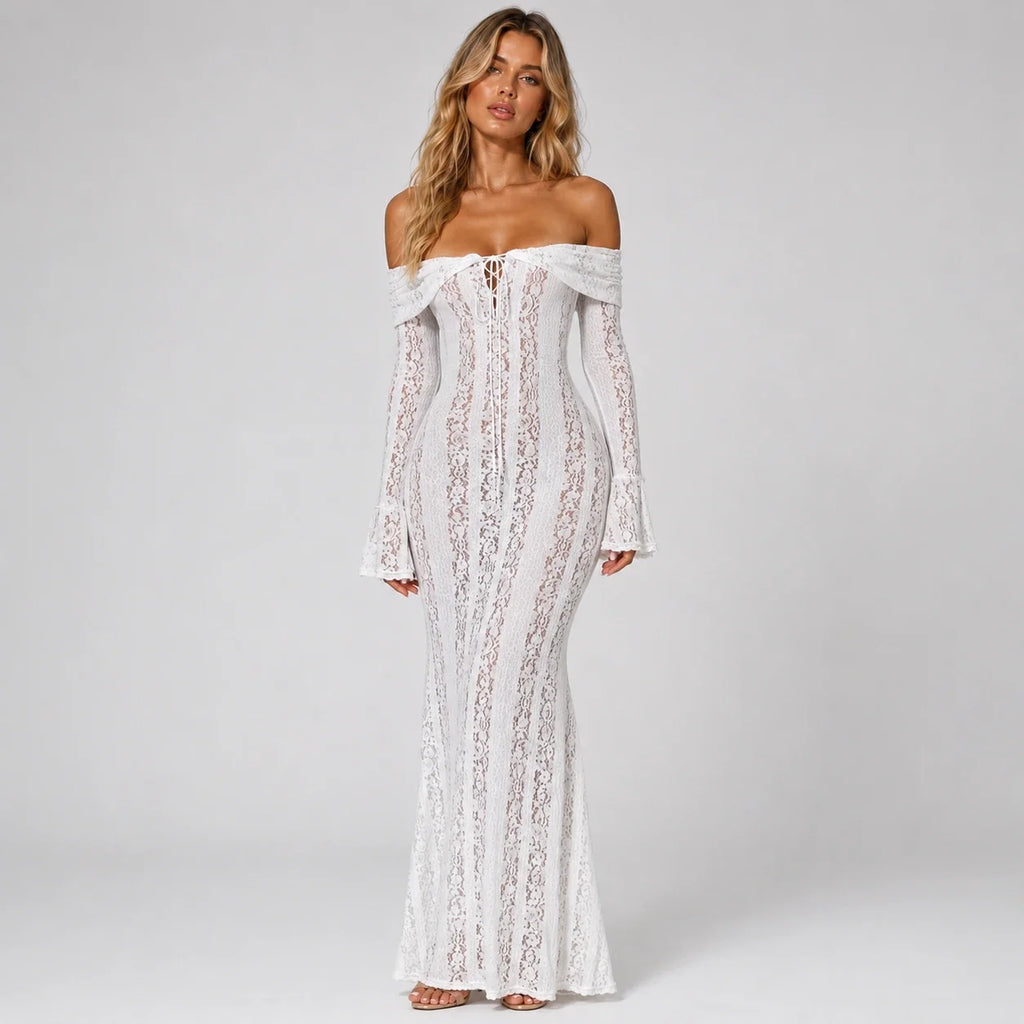 Off-Shoulder Lace Maxi Dress WHD0606550