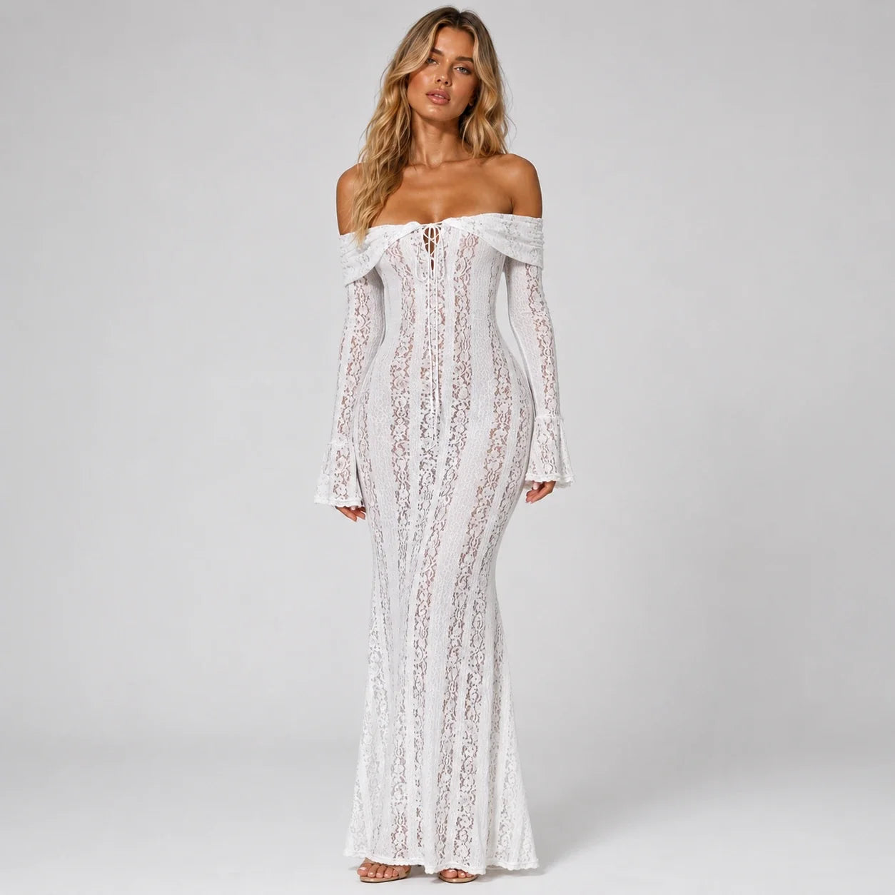 Off-Shoulder Lace Maxi Dress WHD0606550
