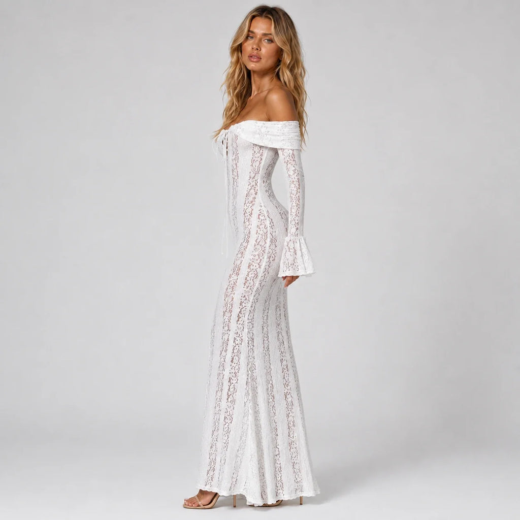 Off-Shoulder Lace Maxi Dress WHD0606550