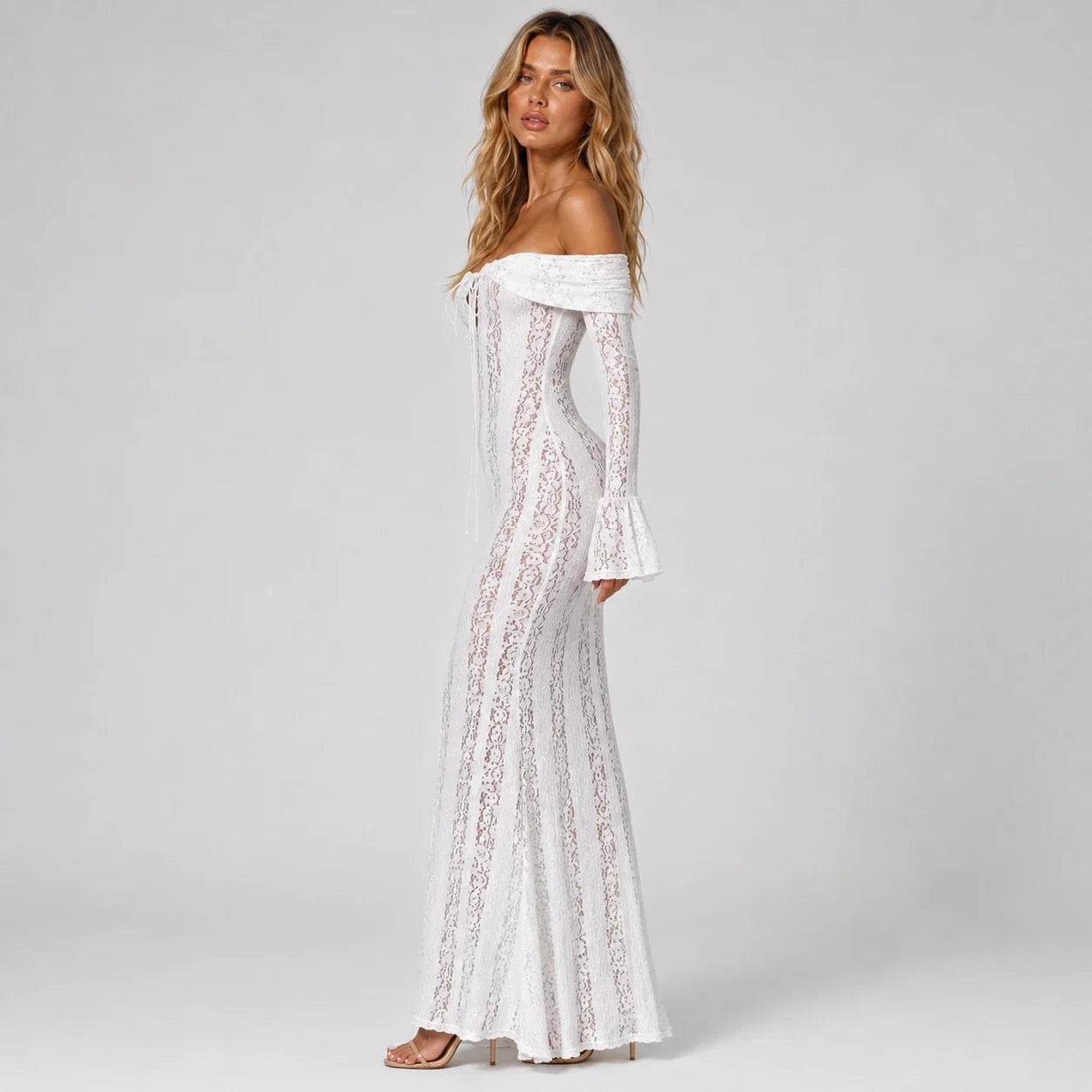 Off-Shoulder Lace Maxi Dress WHD0606550