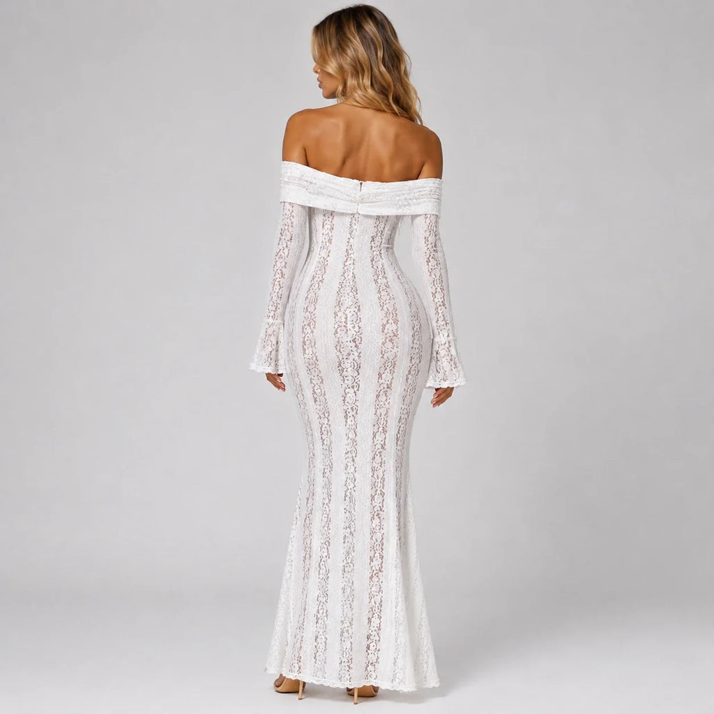 Off-Shoulder Lace Maxi Dress WHD0606550