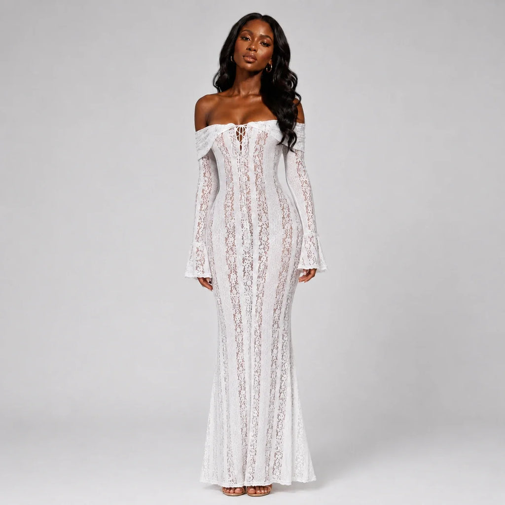 Off-Shoulder Lace Maxi Dress WHD0606550