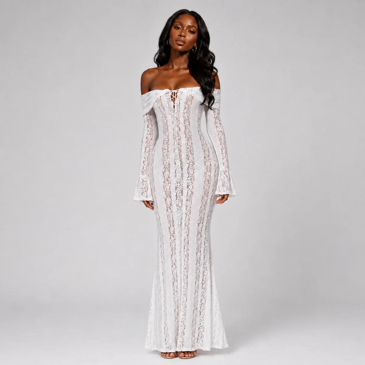 Off-Shoulder Lace Maxi Dress WHD0606550