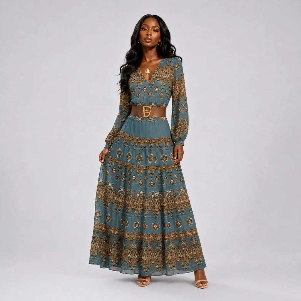 Paisley Belted Maxi Dress WHD0606552