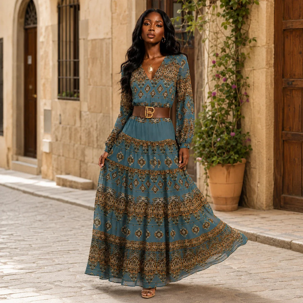 Paisley Belted Maxi Dress WHD0606552