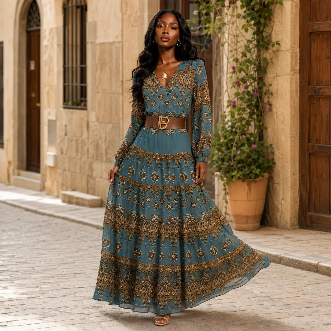 Paisley Belted Maxi Dress WHD0606552