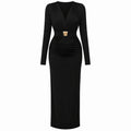 Gold-Detail Ruched Maxi Dress WHD0606554