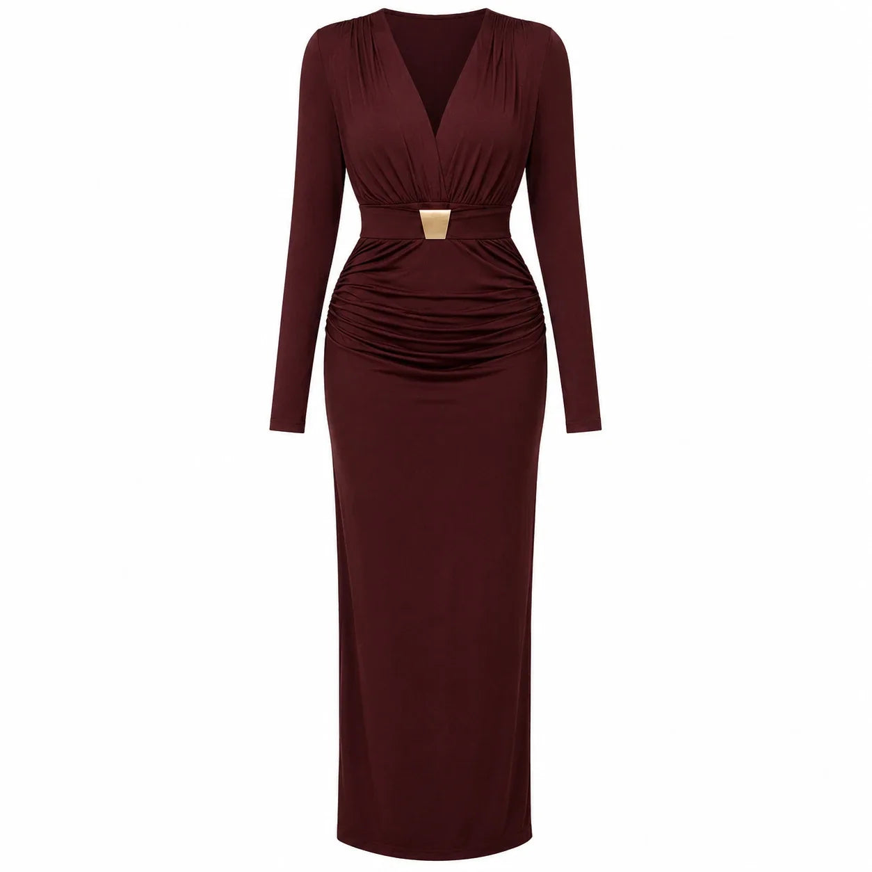 Gold-Detail Ruched Maxi Dress WHD0606554