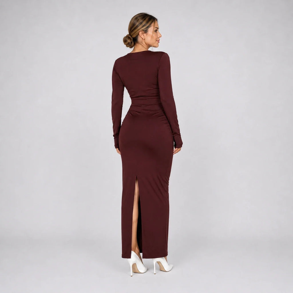 Gold-Detail Ruched Maxi Dress WHD0606554