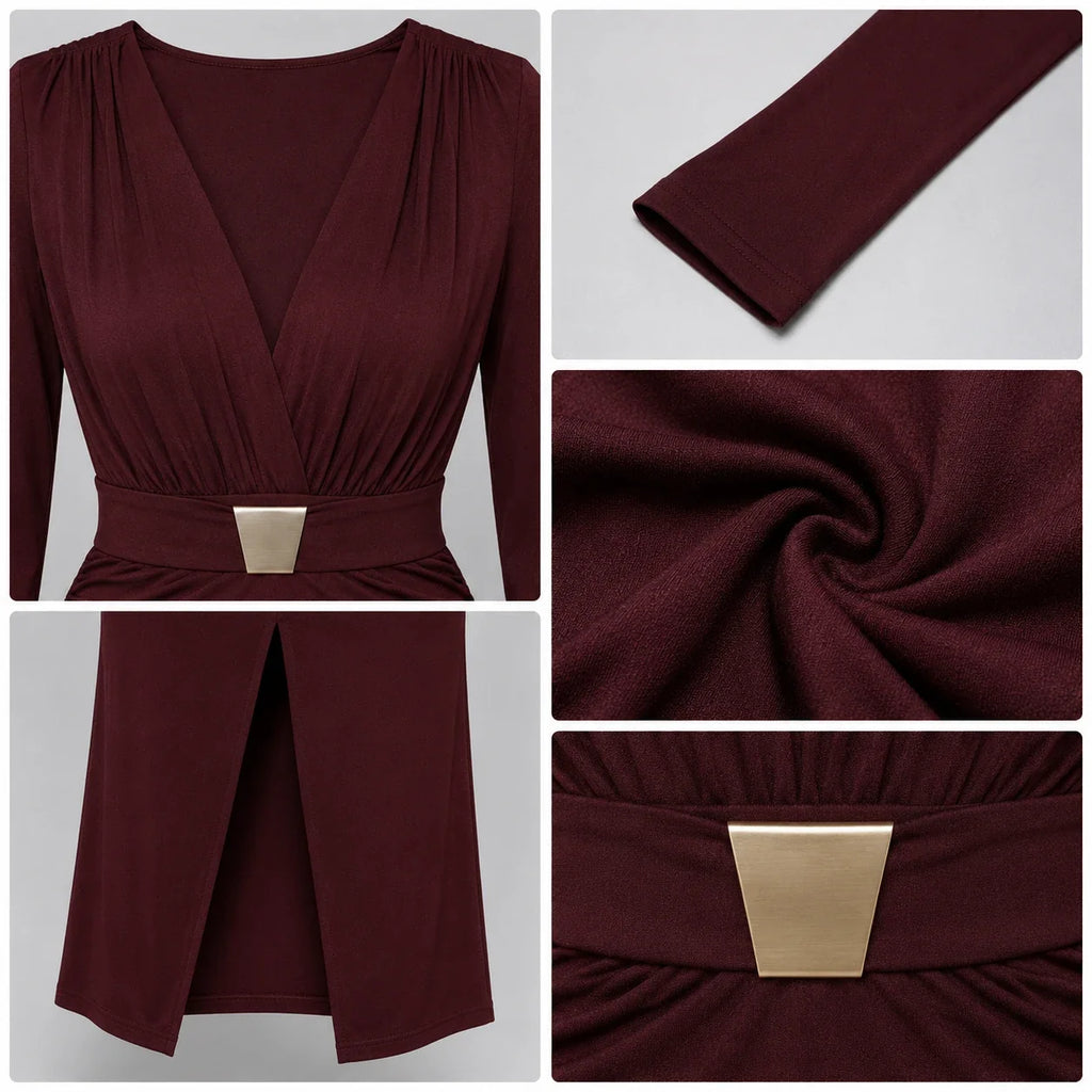 Gold-Detail Ruched Maxi Dress WHD0606554