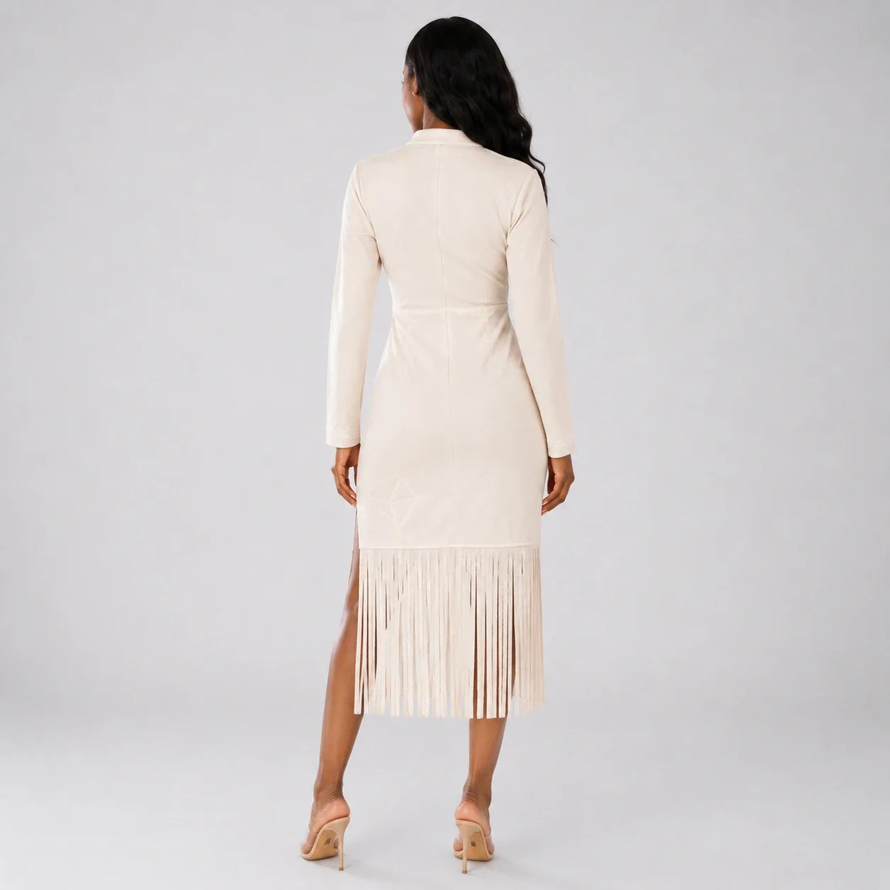 Zip Front Fringe Midi Dress WHD0606556