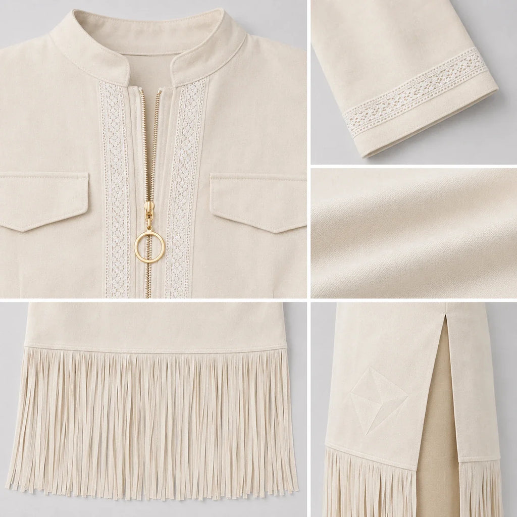 Zip Front Fringe Midi Dress WHD0606556