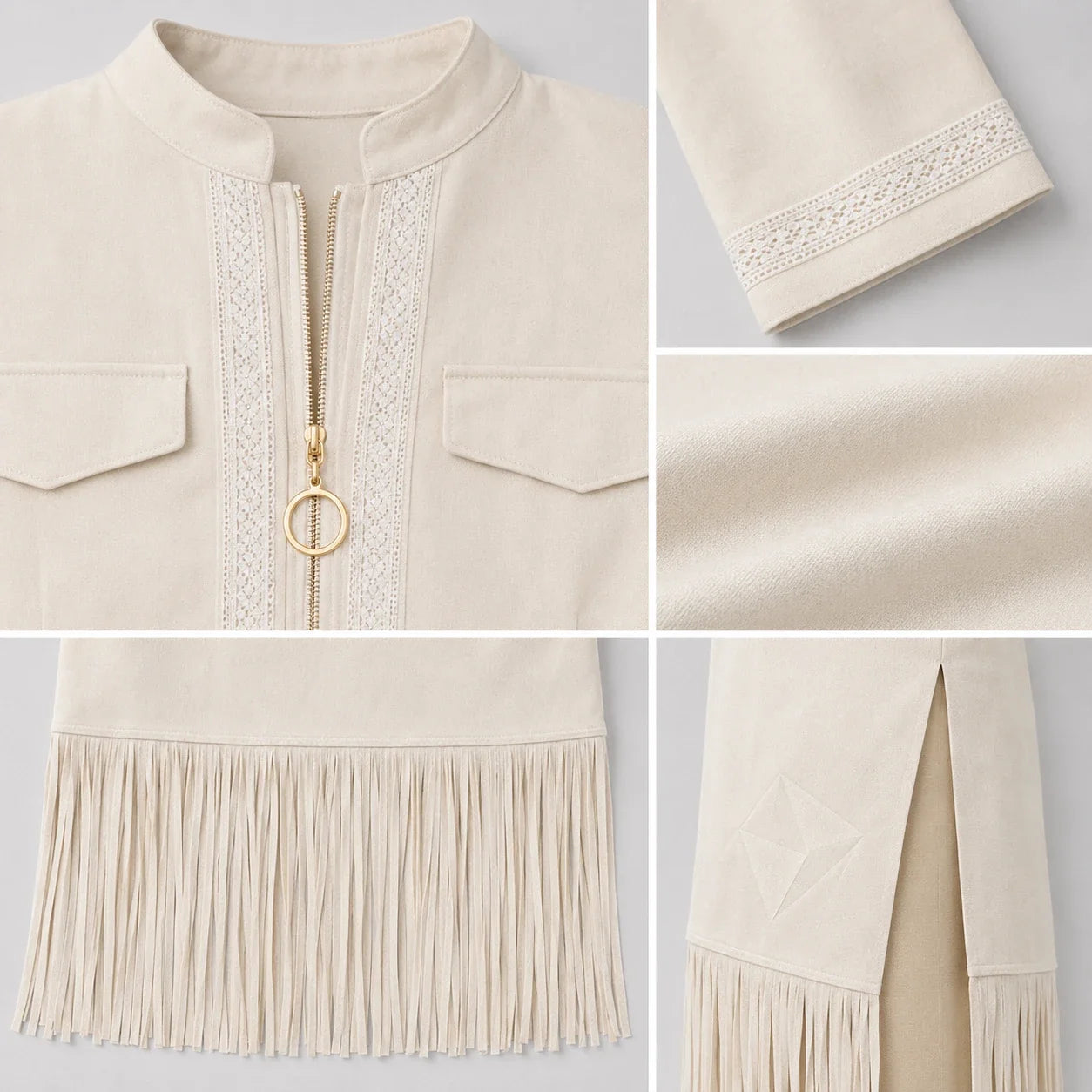 Zip Front Fringe Midi Dress WHD0606556
