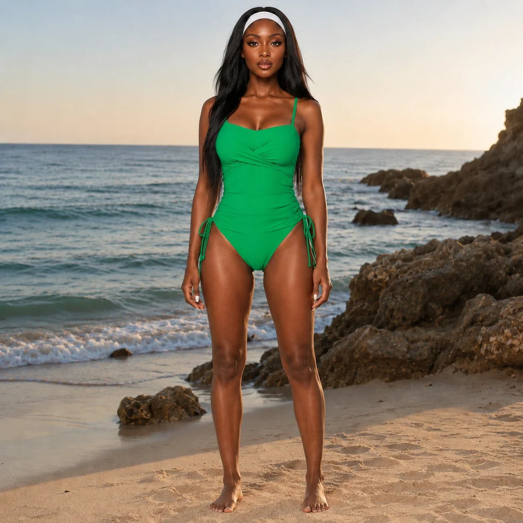 Ruched Drawstring One-Piece Swimsuit WHD0606562-KA-P574-06