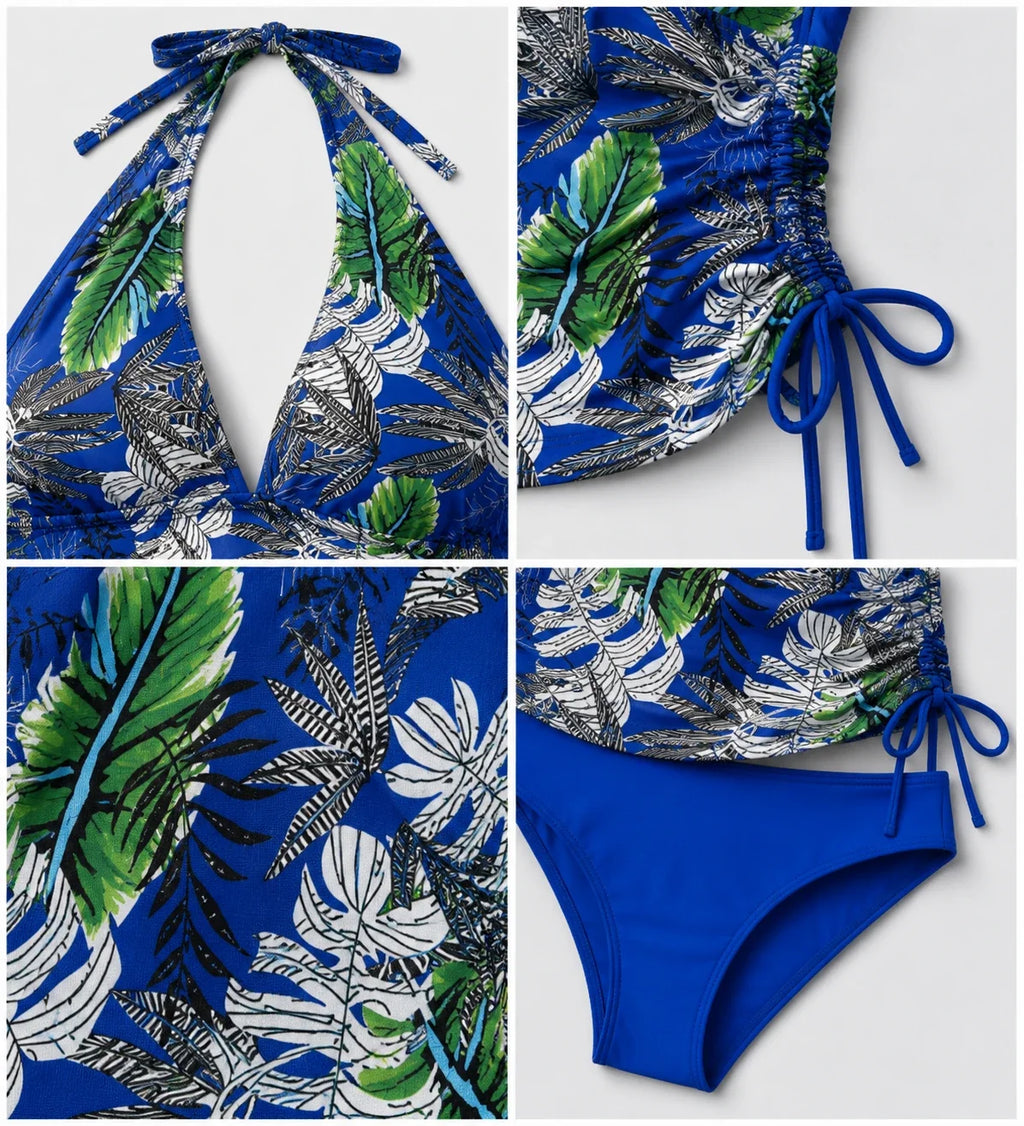 Tropical Print Halter Tankini Set WHD0606566-KA-P615-08