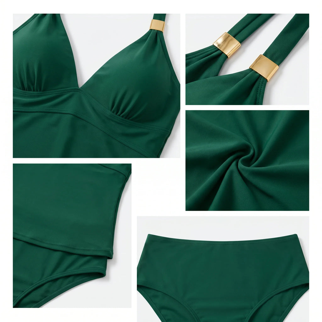 Gold Detail Halter Swimsuit WHD0606568-KA-P642-06