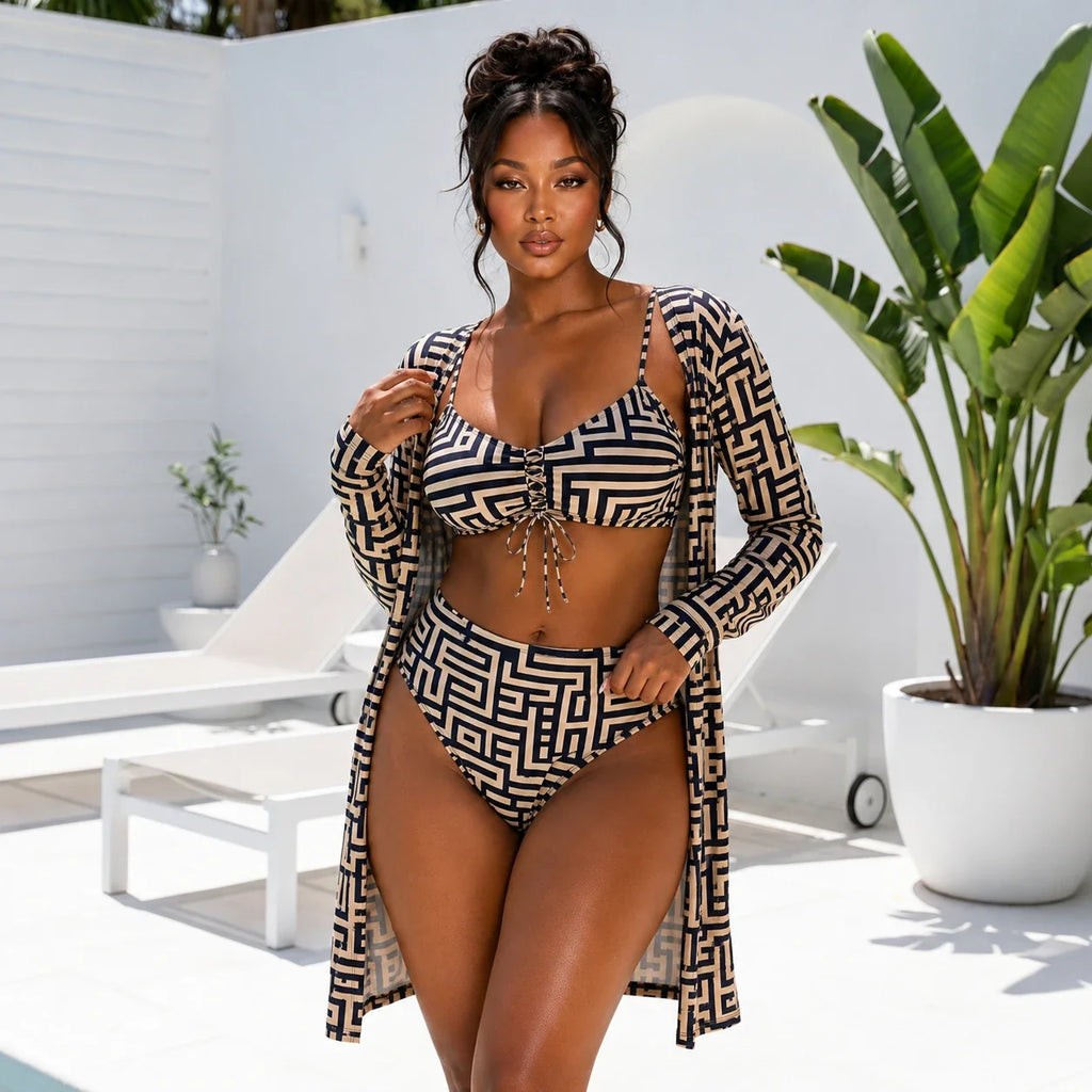 Geometric Print Swim Set WHD0606570-KA-P681-24