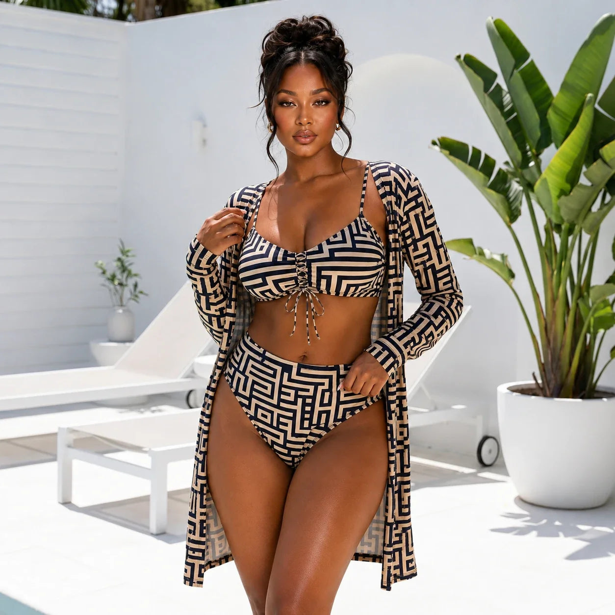 Geometric Print Swim Set WHD0606570-KA-P681-24