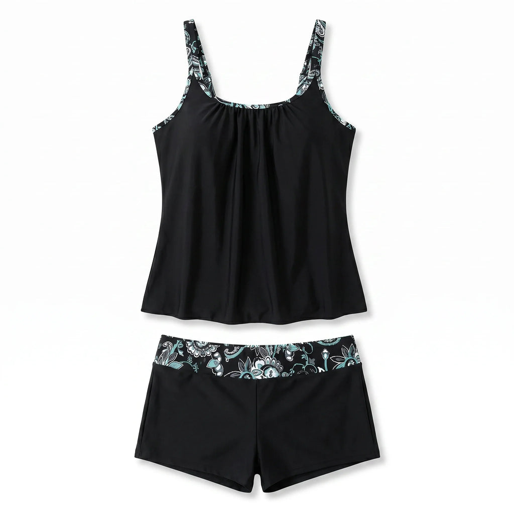Floral Trim Black Swim Set WHD0606576-KA-P739-01