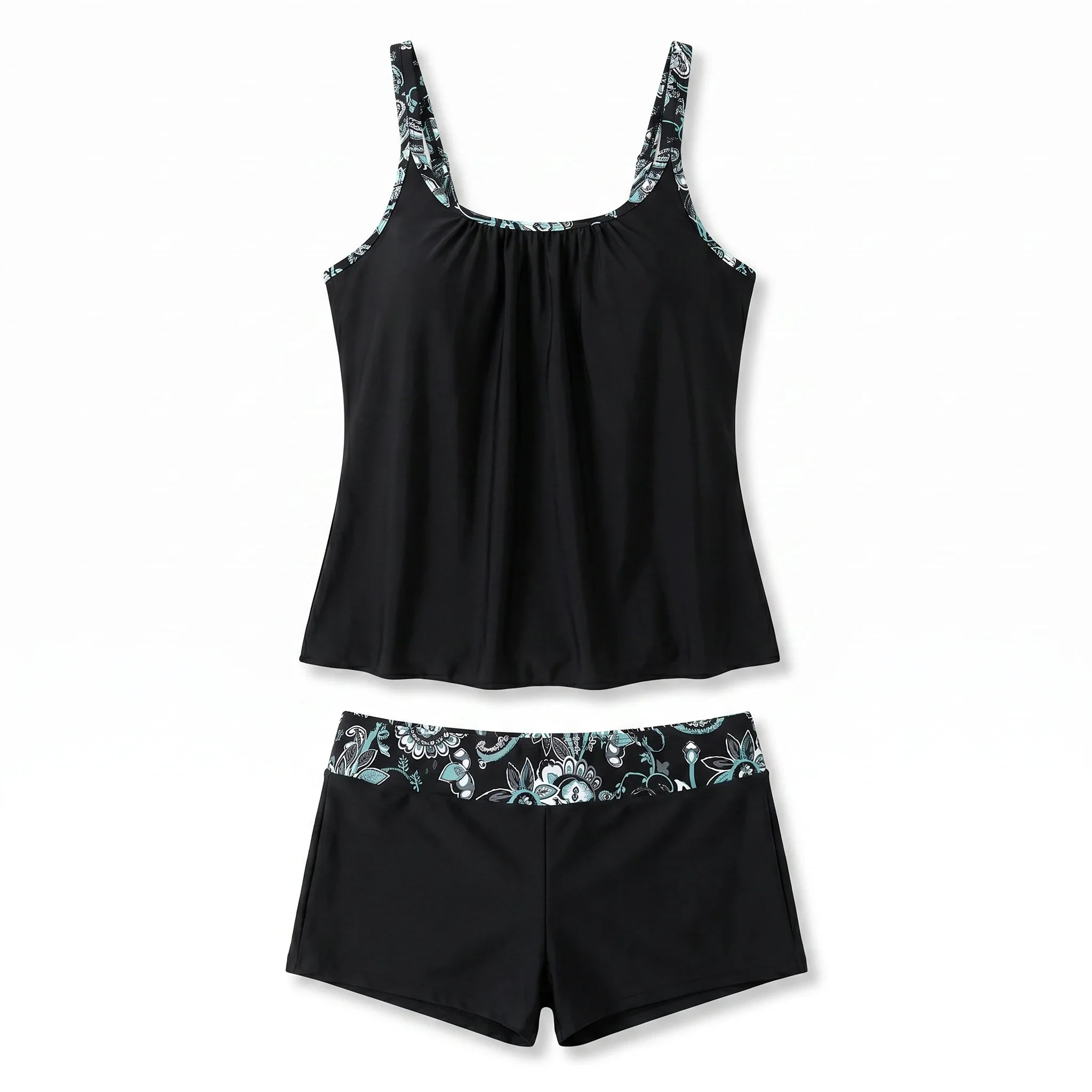 Floral Trim Black Swim Set WHD0606576-KA-P739-01