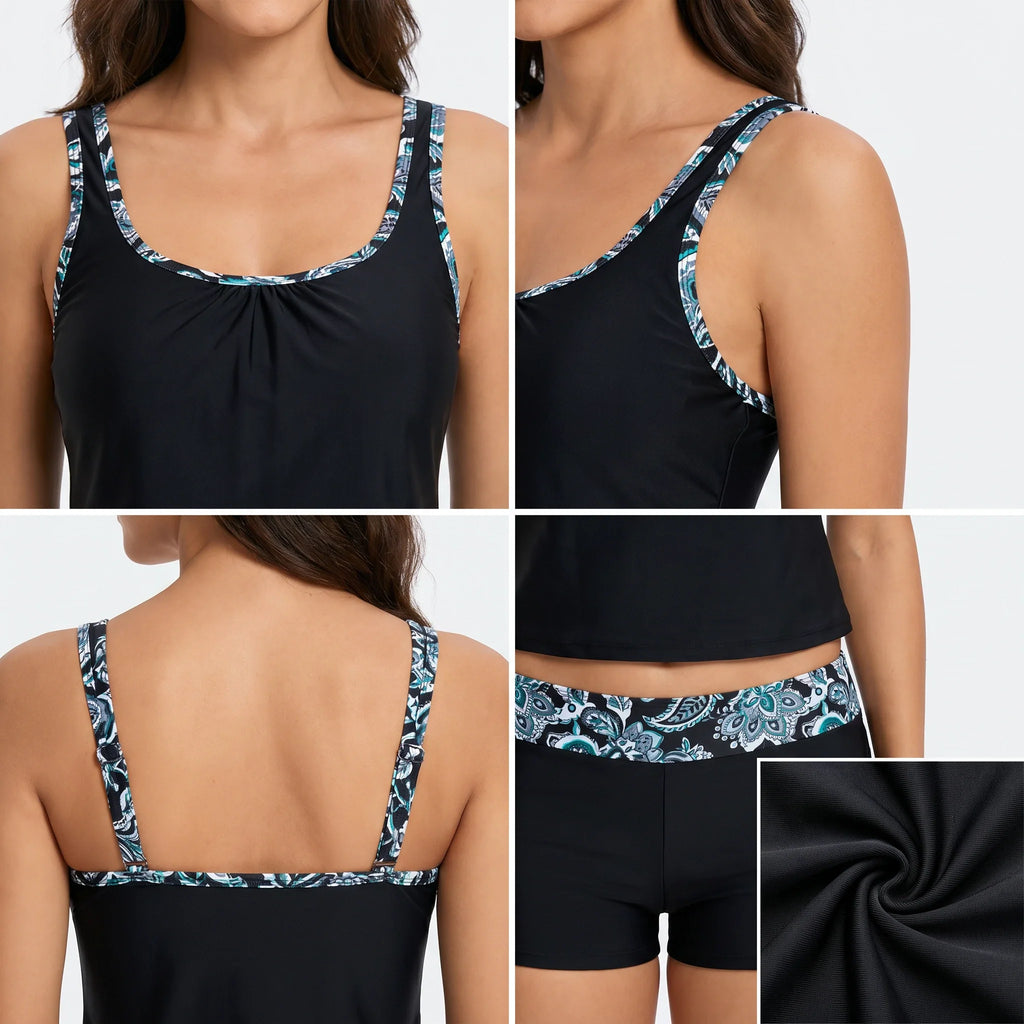 Floral Trim Black Swim Set WHD0606576-KA-P739-01