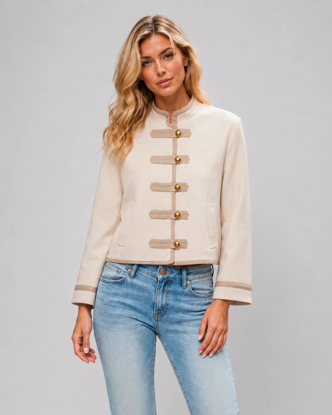 Contrast Trim Cropped Jacket WHD0606577