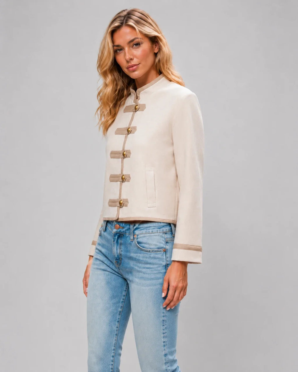 Contrast Trim Cropped Jacket WHD0606577