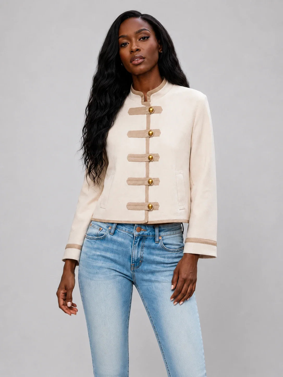 Contrast Trim Cropped Jacket WHD0606577