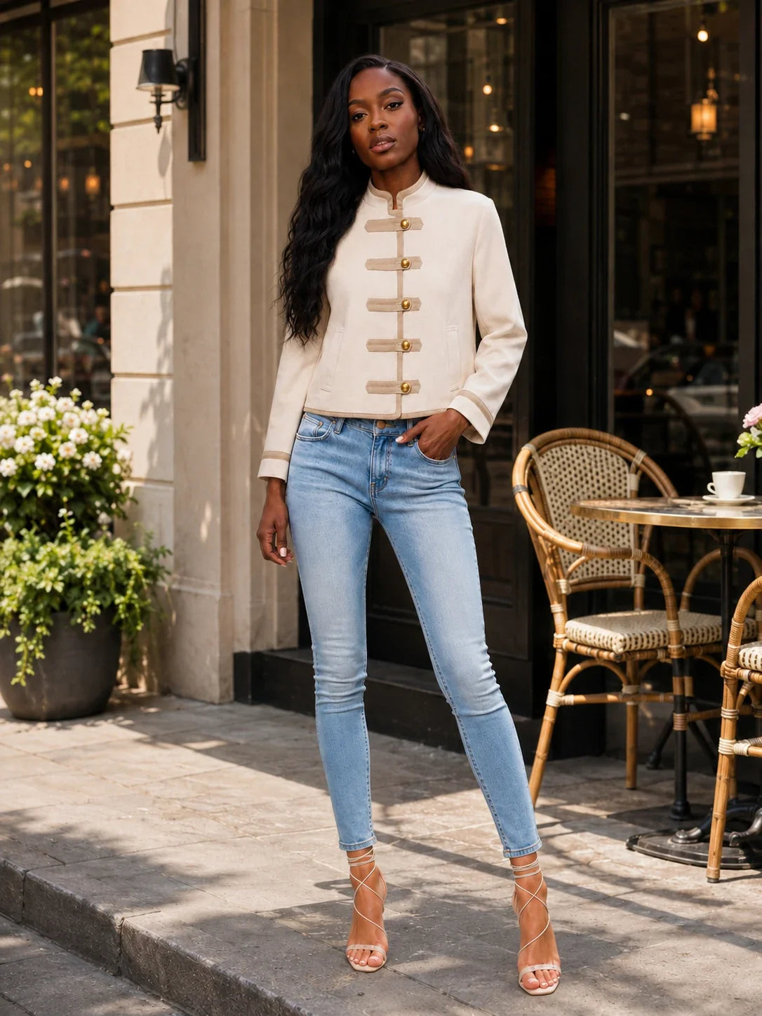 Contrast Trim Cropped Jacket WHD0606577