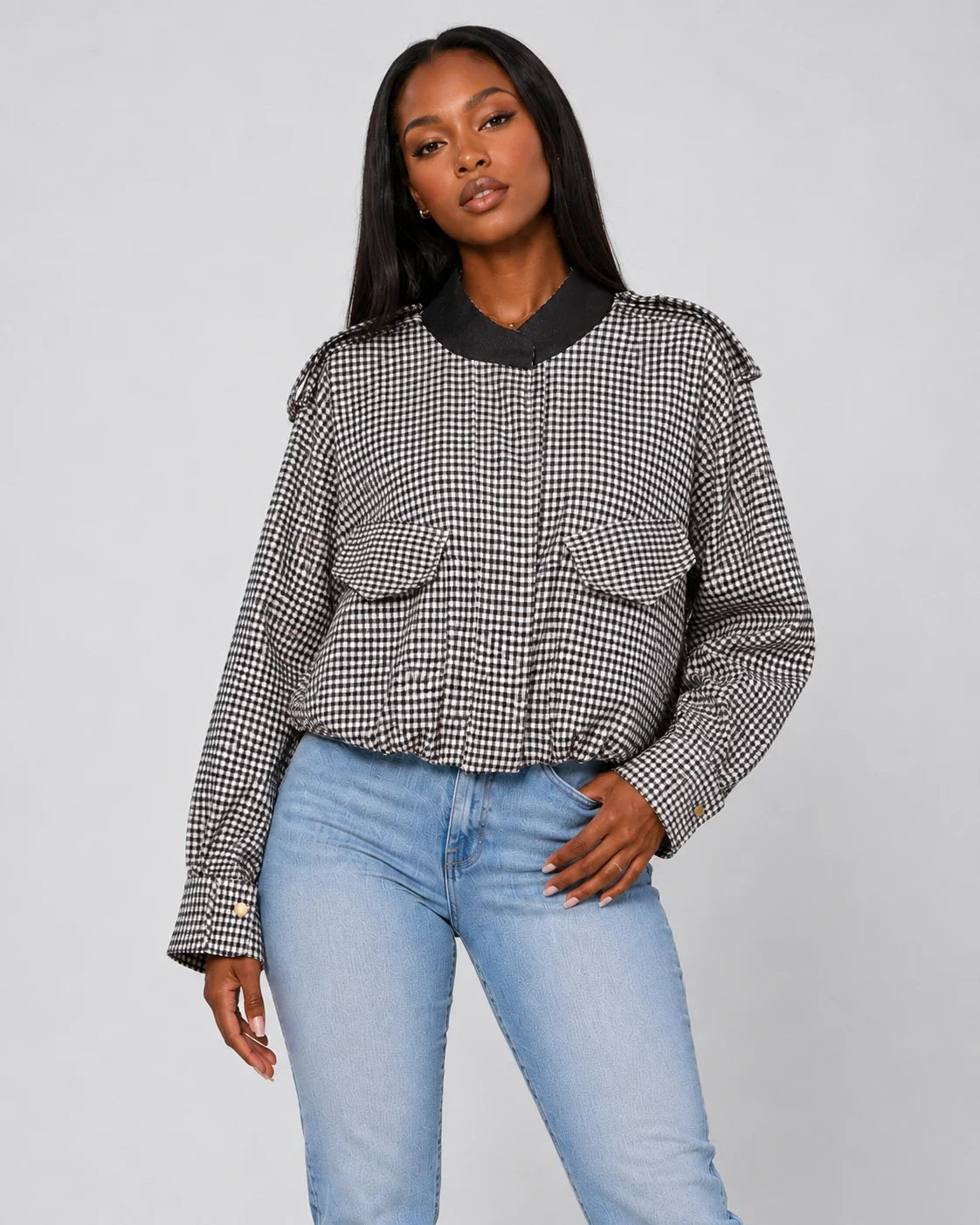 Gingham Cropped Jacket WHD0606579