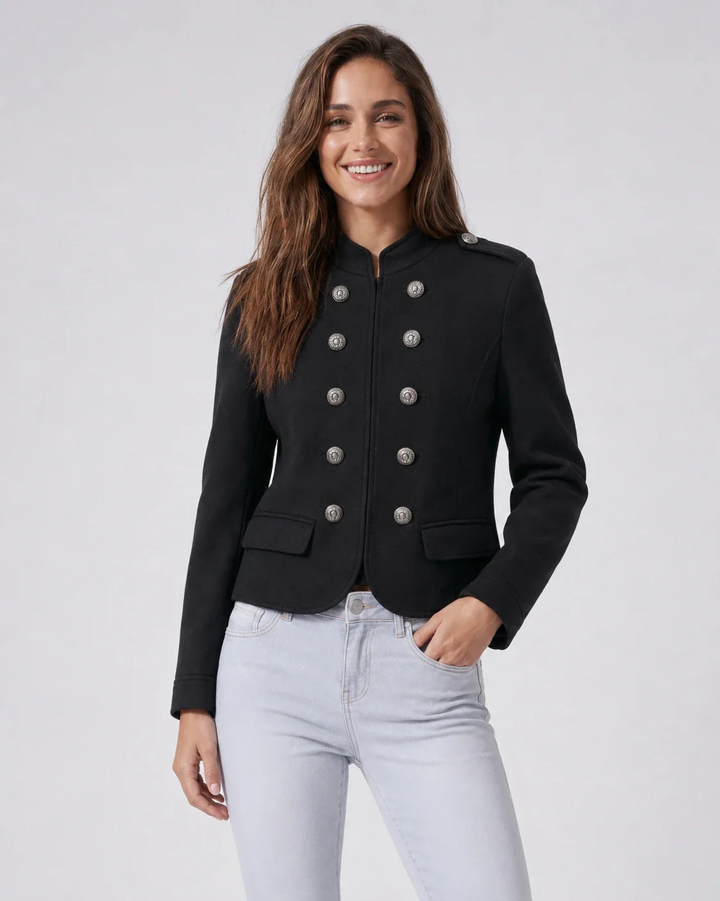 Military Button Cropped Jacket WHD0606580