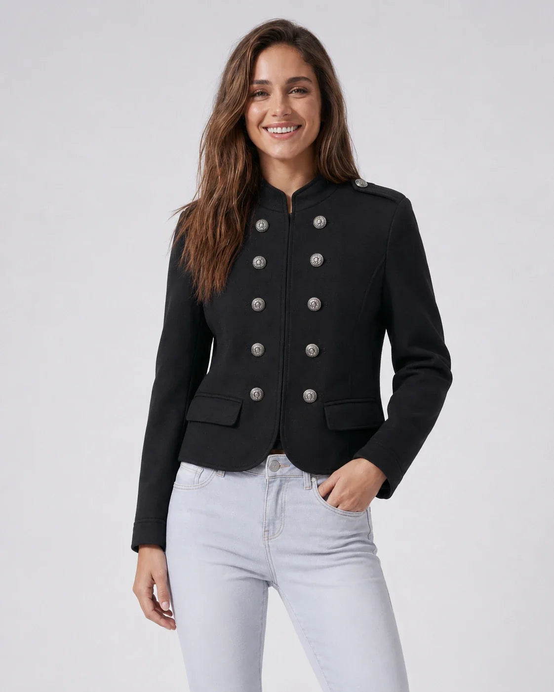 Military Button Cropped Jacket WHD0606580