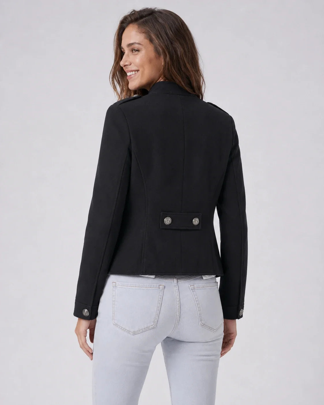 Military Button Cropped Jacket WHD0606580