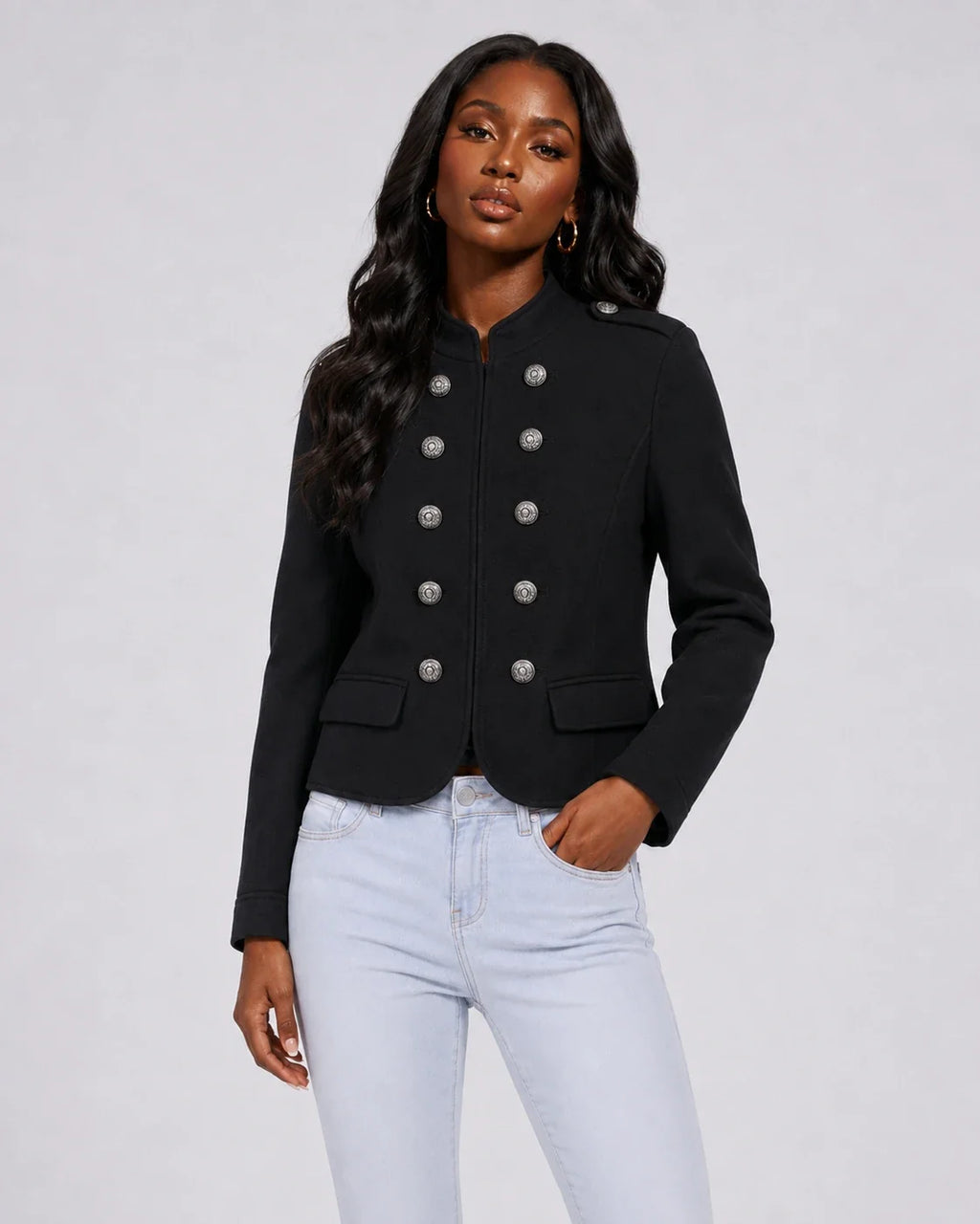 Military Button Cropped Jacket WHD0606580