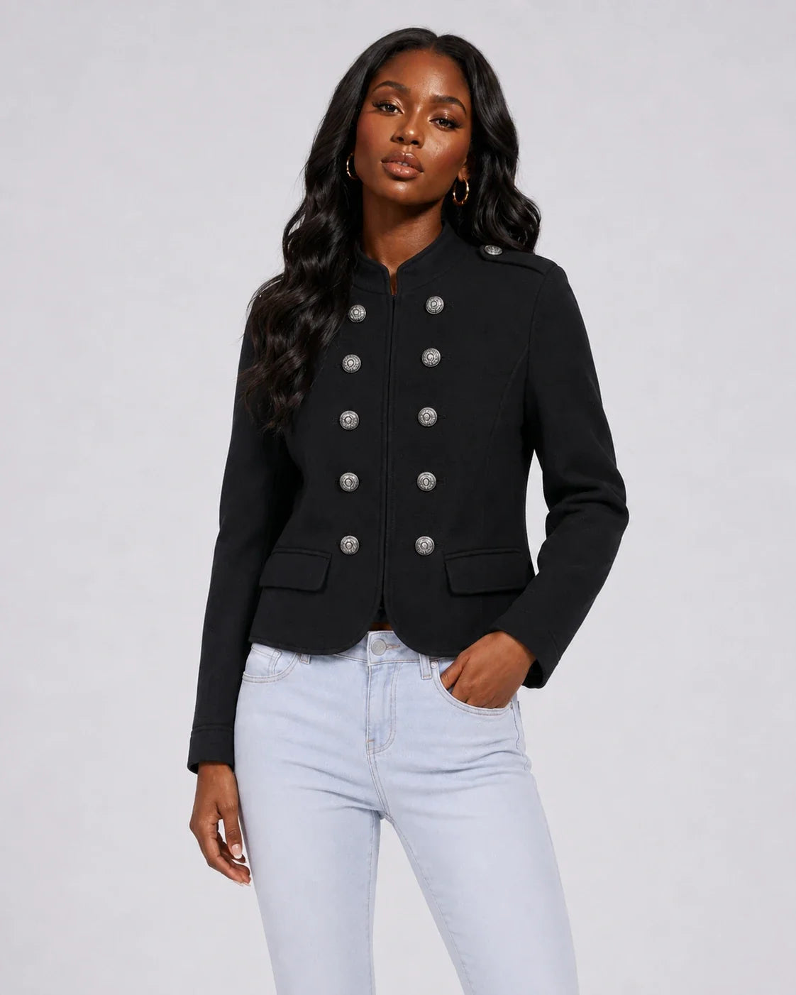 Military Button Cropped Jacket WHD0606580