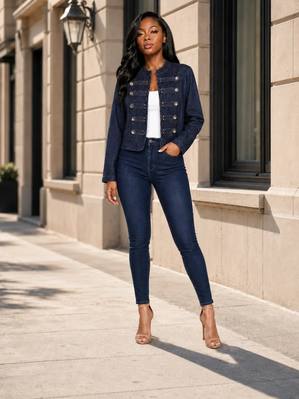 Denim Military Crop Jacket WHD0606583