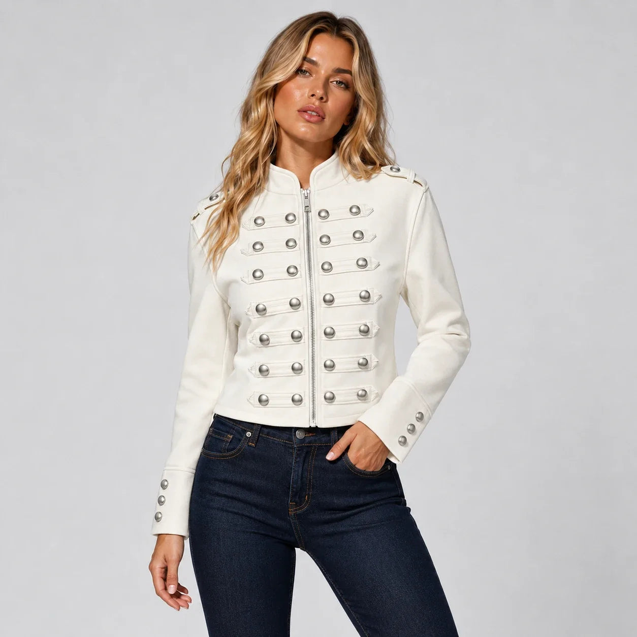Ivory Military Crop Jacket WHD0606585