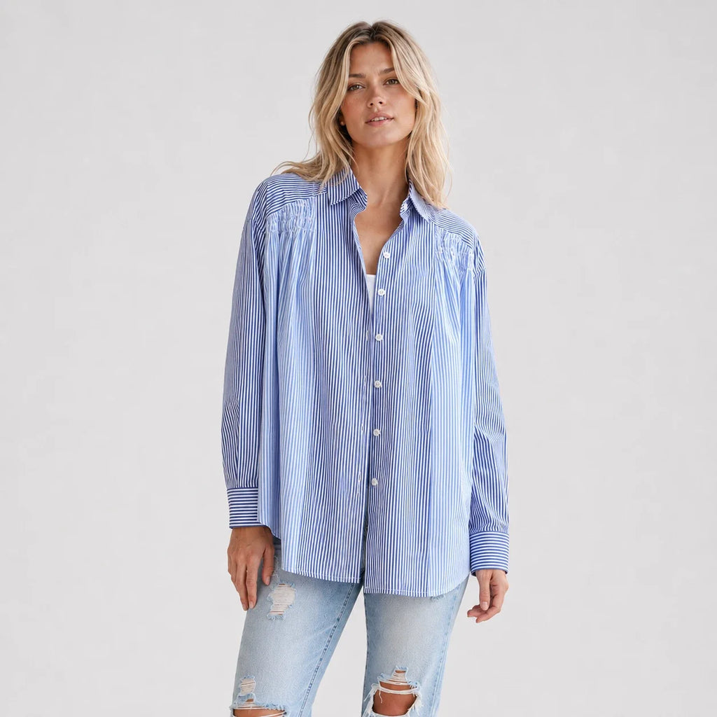 Striped Oversized Button-Up Shirt WHD0606587