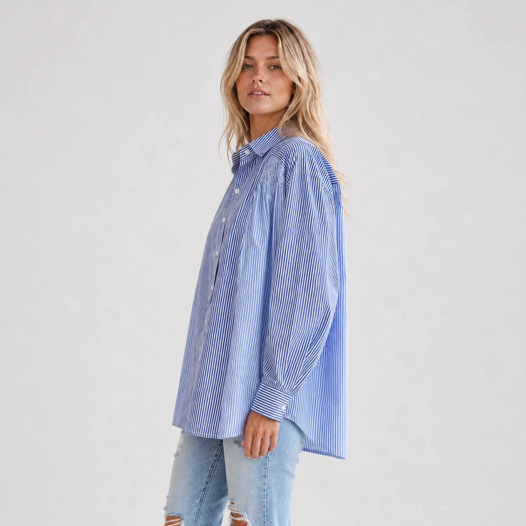 Striped Oversized Button-Up Shirt WHD0606587