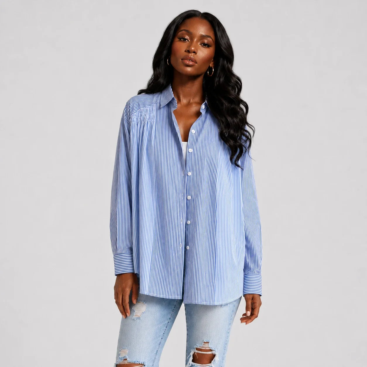 Striped Oversized Button-Up Shirt WHD0606587